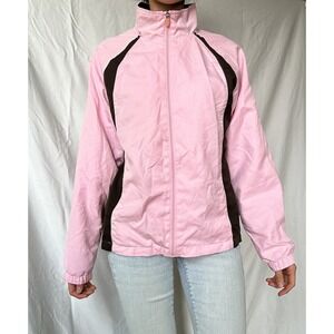 Y2K Baby Pink Brown Contrast Jacket 2000s Athleisure Blockette Sporty